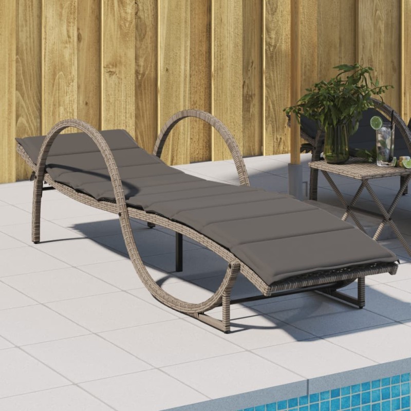 Chaise longue avec coussin gris 60x199x42 cm résine tressée 