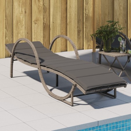 Chaise longue avec coussin gris 60x199x42 cm résine tressée 