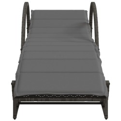 Chaise longue avec coussin gris 60x199x42 cm résine tressée 