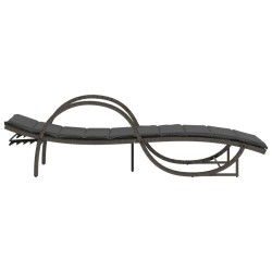 Chaise longue avec coussin gris 60x199x42 cm résine tressée 