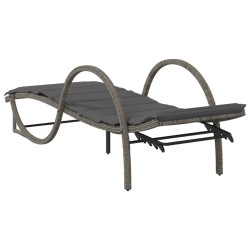 Chaise longue avec coussin gris 60x199x42 cm résine tressée 