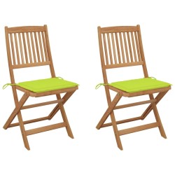Chaises pliables de jardin lot de 2 avec coussins Bois d'acacia 