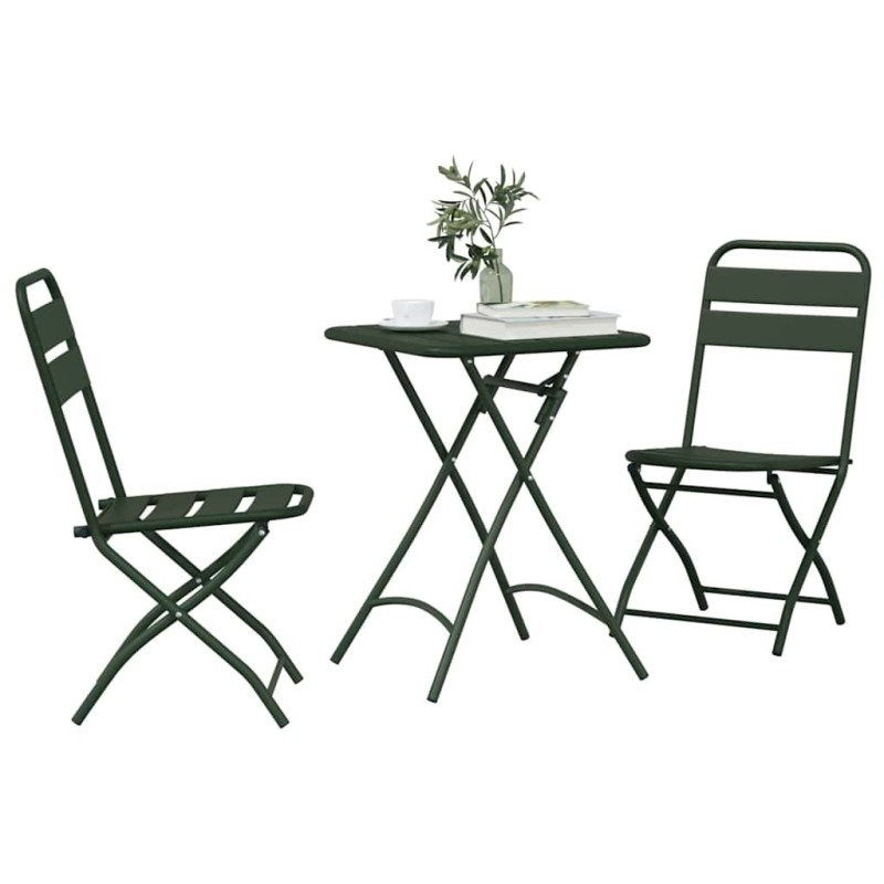 Set de bistrot pliant 3 pièces vert foncé en acier 