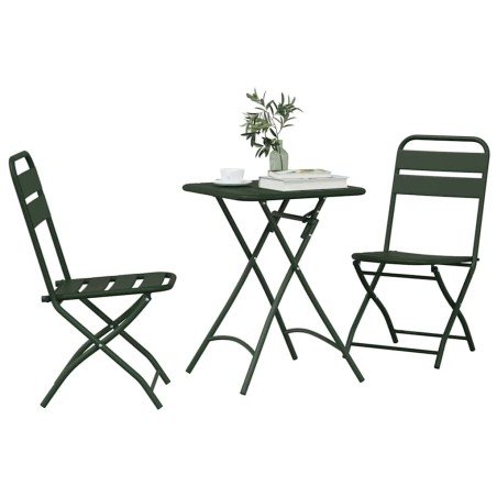 Set de bistrot pliant 3 pièces vert foncé en acier 