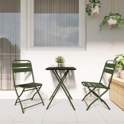 Set de bistrot pliant 3 pièces vert foncé en acier 