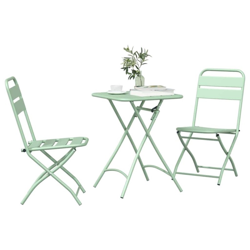 Set de Bistro Pliable 3 Pièces Vert Clair en Acier 
