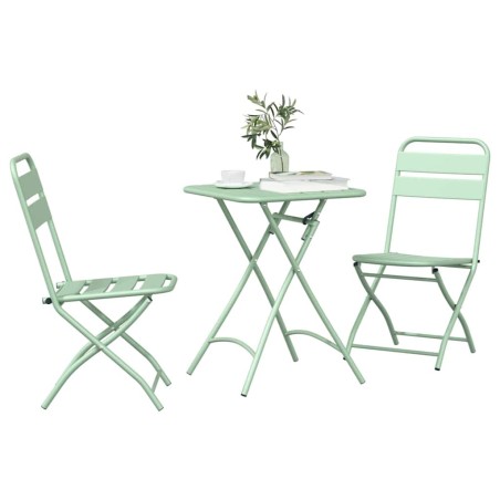 Set de Bistro Pliable 3 Pièces Vert Clair en Acier 