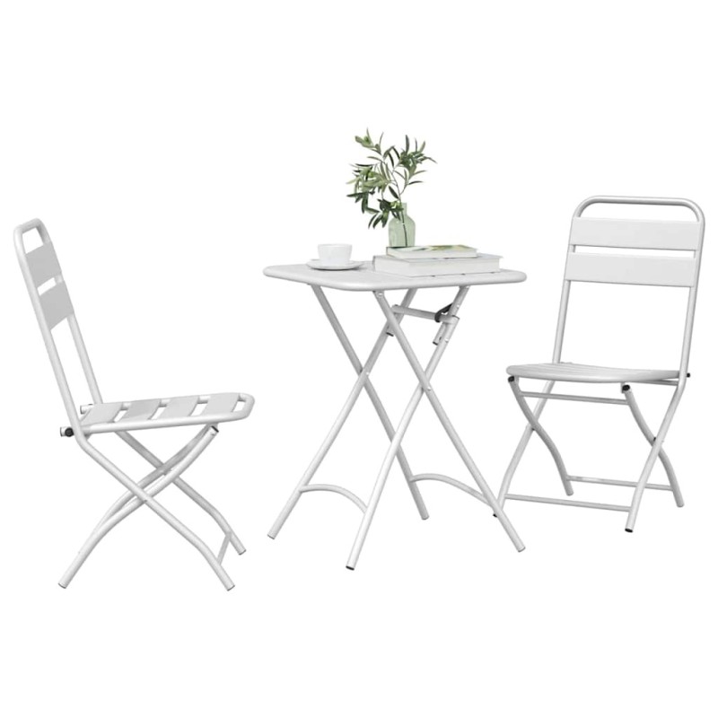 Ensemble de Bistro Pliable 3 Pièces Blanc Acier 