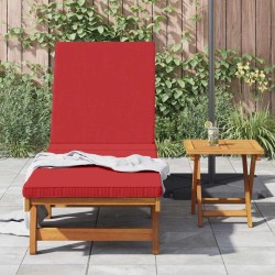 Chaise longue avec des roulettes et un coussin rouge en bois massif 