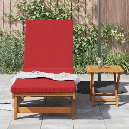 Chaise longue avec des roulettes et un coussin rouge en bois massif 