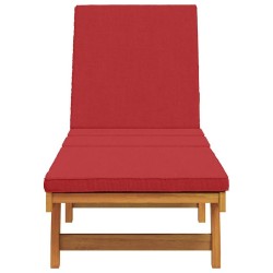 Chaise longue avec des roulettes et un coussin rouge en bois massif 