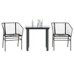 Ensemble à manger de jardin 3 pcs noir résine tressée verre 