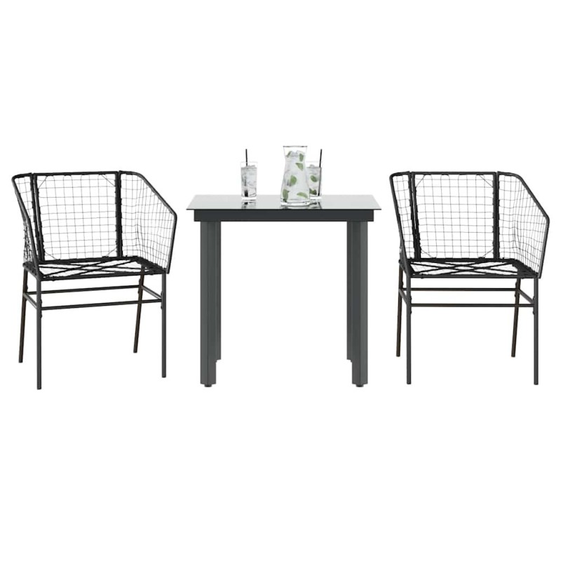 Ensemble à manger de jardin 3 pcs noir résine tressée verre 