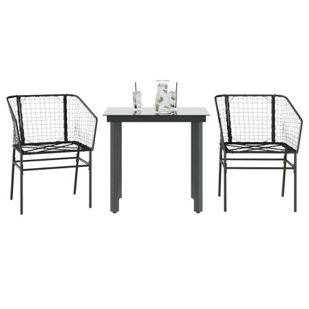 Ensemble à manger de jardin 3 pcs noir résine tressée verre 