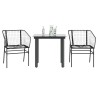 Ensemble à manger de jardin 3 pcs noir résine tressée verre 
