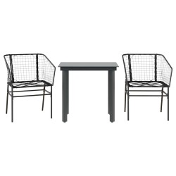 Ensemble à manger de jardin 3 pcs noir résine tressée verre 