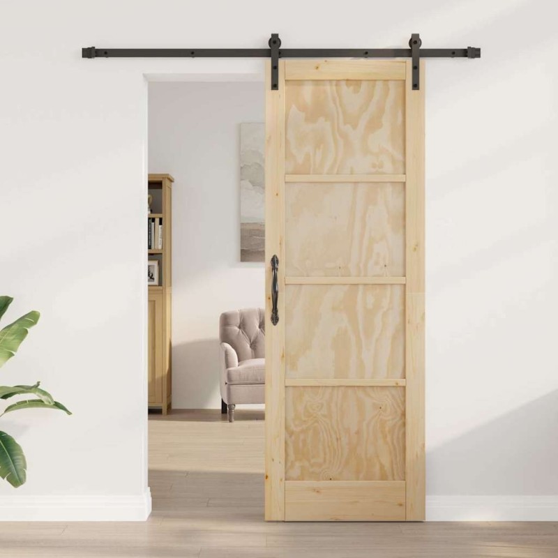 Porte Coulissante avec Kit de Quincaillerie 73.5x211 cm Bois Massif Pin 