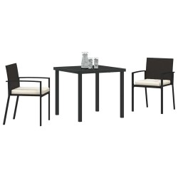 Ensemble de Salle à Manger 3 Pièces de Jardin Noir Poly Rattan 