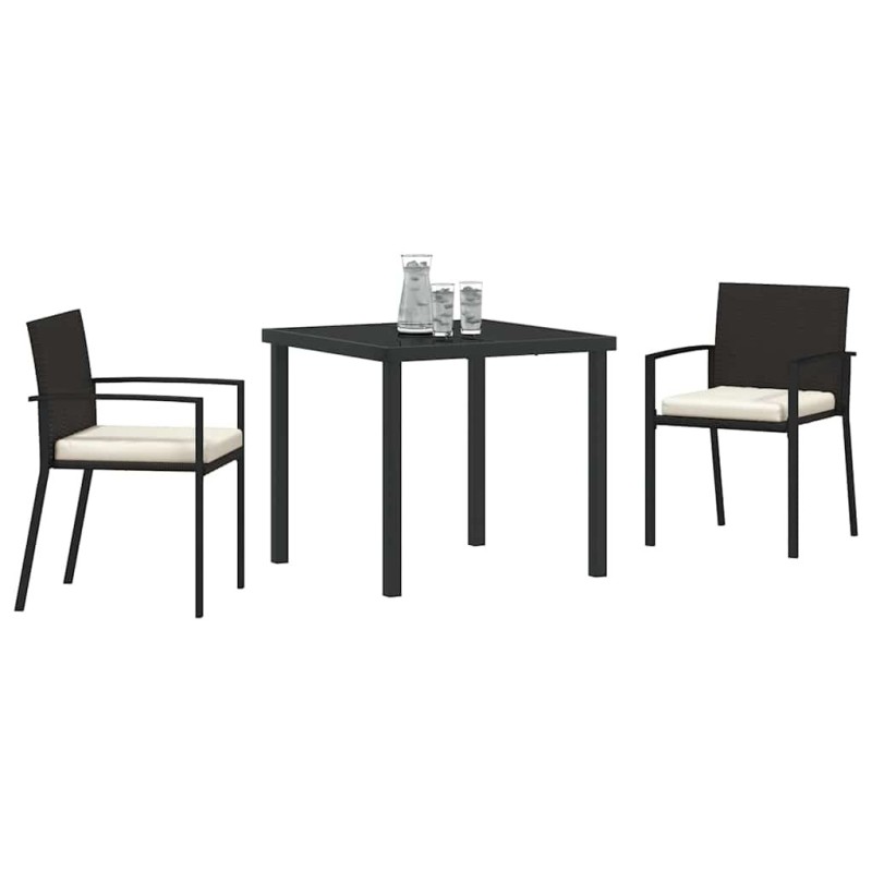 Ensemble de Salle à Manger 3 Pièces de Jardin Noir Poly Rattan 