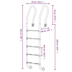 Échelle de piscine 54x38x211 cm acier inoxydable 304 