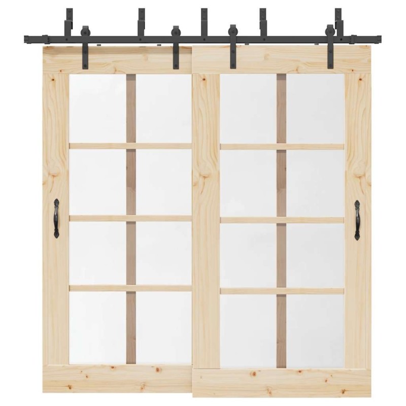 Kit de quincaillerie de porte coulissante 213,5 cm acier noir 