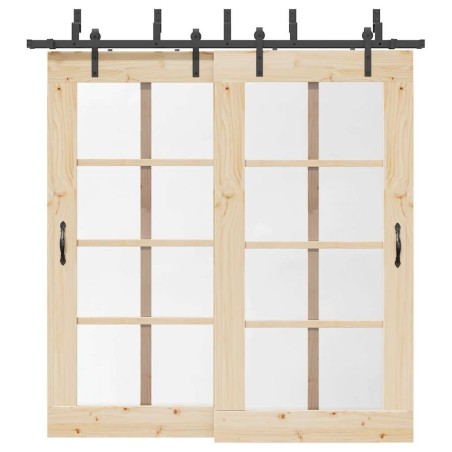 Kit de quincaillerie de porte coulissante 213,5 cm acier noir 