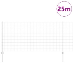 Clôture Euro avec 22 poteaux en U Argent 1x25 m Acier 