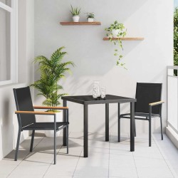 Ensemble de salle à manger de jardin 3 pièces Noir en textilène et acier. 