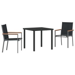 Ensemble de salle à manger de jardin 3 pièces Noir en textilène et acier. 