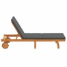 Fauteuil relax avec des roulettes et un coussin gris foncé en bois massif 