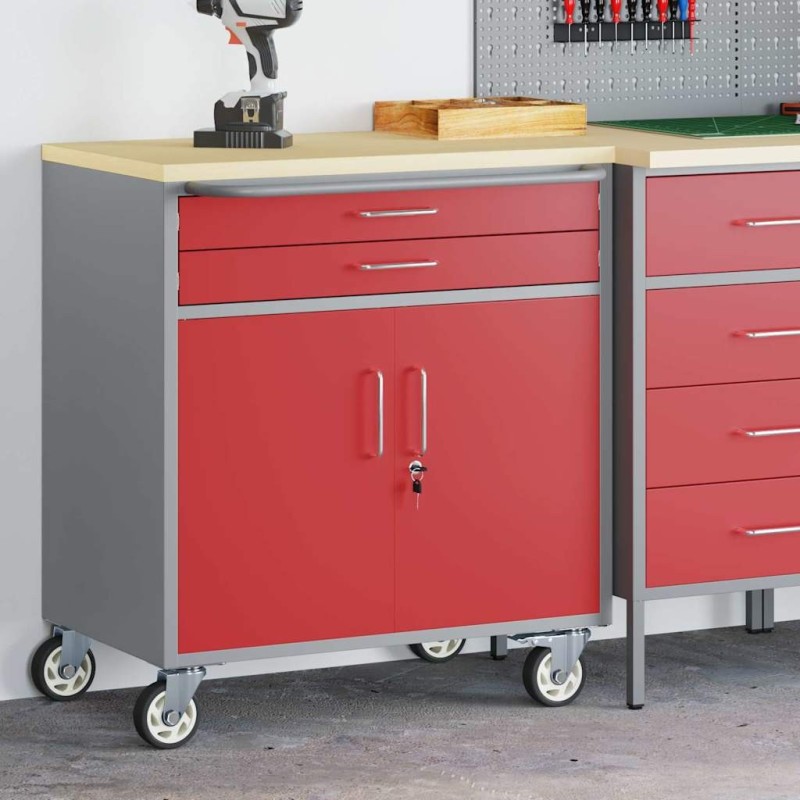 Cabinet à outils avec roues et verrouillage Rouge 75x45x85 cm Acier 