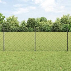 Clôture en maillon de chaîne avec 22 poteaux en U gris 0,8x25 m en acier 