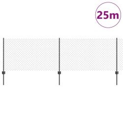 Clôture en maillon de chaîne avec 22 poteaux en U gris 0,8x25 m en acier 
