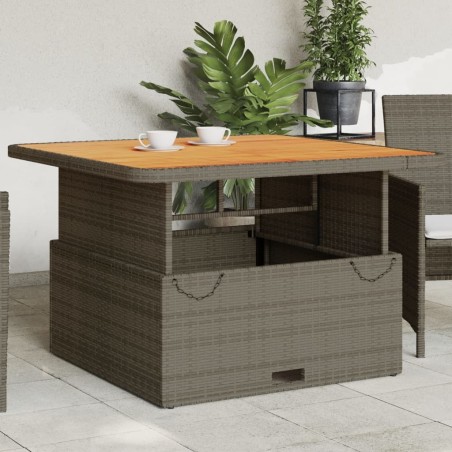 Table de jardin gris 110x110x71 cm Résine tressée bois d'acacia 