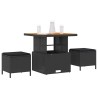 Ensemble de salle à manger de jardin 3 pièces avec coussins en poly rotin noir et acacia 