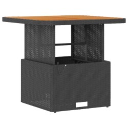 Ensemble de salle à manger de jardin 3 pièces avec coussins en poly rotin noir et acacia 