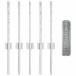 Clôture en fil soudé avec 5 poteaux U Argent 0.4x10 m Acier 