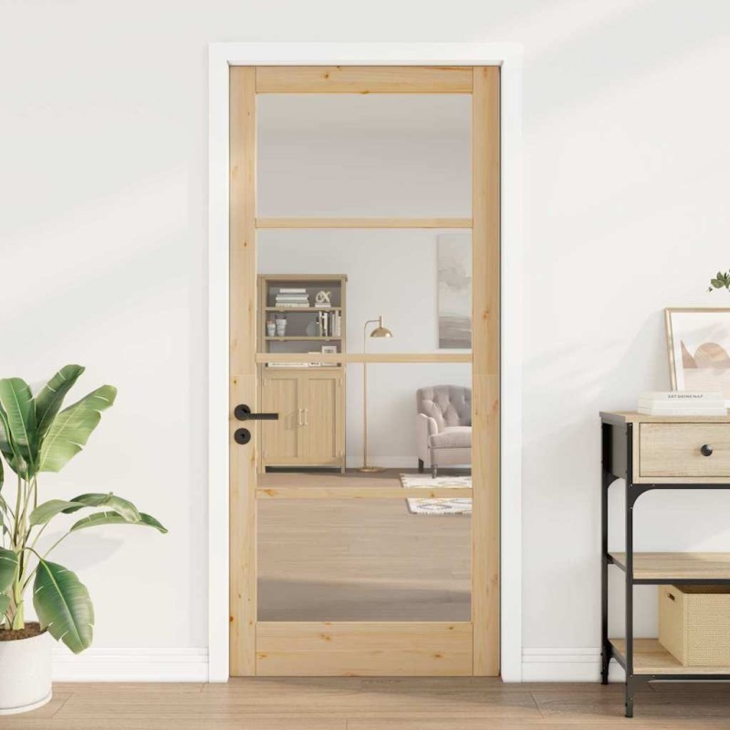 Porte Intérieure avec Verre "ORKDAL" 93x211x4 cm Bois Massif Pin 