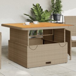 Table de jardin beige 110x110x71 cm résine tressée bois acacia 