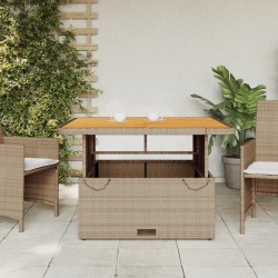 Table de jardin beige 110x110x71 cm résine tressée bois acacia 