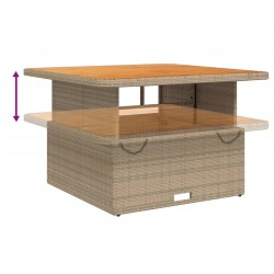 Table de jardin beige 110x110x71 cm résine tressée bois acacia 