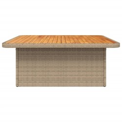 Table de jardin beige 110x110x71 cm résine tressée bois acacia 