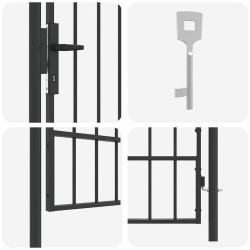 Porte de Clôture Gris 100 x 200 cm Acier revêtu de poudre 