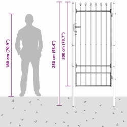 Porte de Clôture Gris 100 x 200 cm Acier revêtu de poudre 