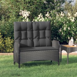 Banc de jardin inclinable avec coussins 107 cm Poly rotin Noir 