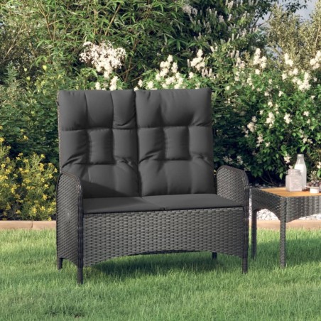 Banc de jardin inclinable avec coussins 107 cm Poly rotin Noir 