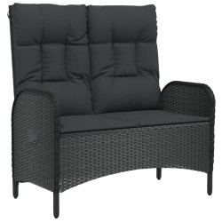 Banc de jardin inclinable avec coussins 107 cm Poly rotin Noir 