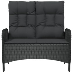 Banc de jardin inclinable avec coussins 107 cm Poly rotin Noir 