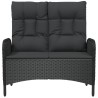 Banc de jardin inclinable avec coussins 107 cm Poly rotin Noir 