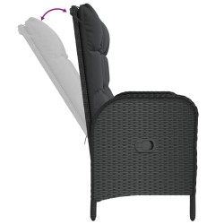 Banc de jardin inclinable avec coussins 107 cm Poly rotin Noir 